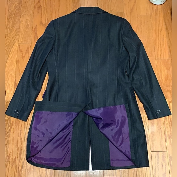 Women's 10 Petite Tahari Purple Lined Grey Wool Blend Striped Blazer Coat Top - Picture 14 of 16